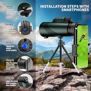 10X42 HD Monocular for Adults, Military Grade Compact Monocular Telescope with BAK-4 Prism & FMC Lens & Smartphone Holder & Tripod, Stargazing Hunting Bird Watching, Camping Hiking Travel Accessories - Image 6