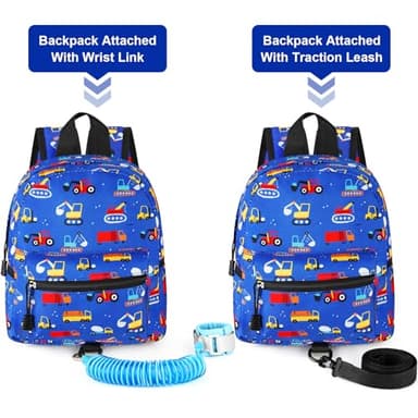 Accmor Toddler Backpack Leash with Anti Lost Wrist Link, Cute Mini Child Walking Harnesses Keep Kids Close Back Pack Rope Tether Rein for Baby Boys (Blue/Excavator) - Image 4