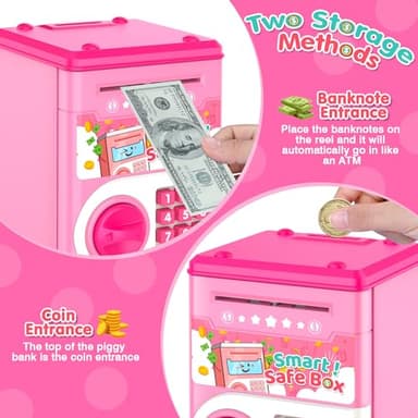 Pink Piggy Bank for Kids with Password Code Lock and Auto Grab Bill Slot, PhilaeEC Real Money Cash Coin Can Saving Box Electronic Money Safe Bank, Hot Gift for 4 7 8 9 10 11 Year Old Boys Girls - Image 4