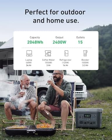 GROWATT Portable Power Station ，INFINITY 2000 Black Electric Solar Generator，2048Wh LifePO4 Battery,2400W AC Output for Home Use, Outdoor Camping, RVs and Emergency Backup(Solar Panel Optional) - Image 6