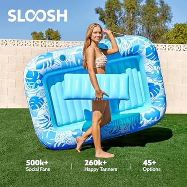 SLOOSH Inflatable Tanning Pool Lounger Float, 70" x 46" Pool Floats Adult with Pillow, 4 in 1 Suntan Tub Raft Floatie,Sunbathing Bed Lounge for Water Blow Up Kids Ball Pit Party Gifts, L-Blue - Image 6