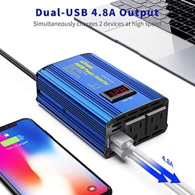 GIANDEL Power Inverter 300W DC 12V to AC 110V Car Converter Adapter with LED Display & 2.4A Dual USB Ports - Image 5
