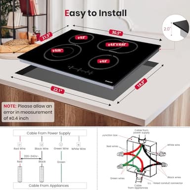 GASLAND Electric Cooktop 30 Inch, 6600W Radiant Glass Stove Top CH77BF Drop-in 4 Cooking Zones Ceramic Cooktop with 9 Power Levels, Sensor Touch Control, Child Safety Lock, 240V, 1-99 Minute Timer - Image 5