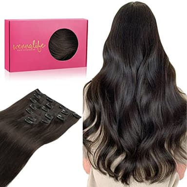 WENNALIFE Clip in Hair Extensions Real Human Hair, 18 Inch 120g 7pcs Human Hair Extensions Clip Ins, Dark Brown Coloured Remy Hair - Image 1