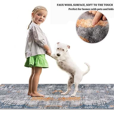 famibay Runner Rugs for Hallway 2x10 Runner Rug Non Slip Modern Hallway Rug Runner Printed Abstract Soft Low Pile Carpet Runners for Hallway Kitchen Entryway(Grey/Rust) - Image 3