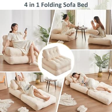 Afuson Folding Chair Bed, Futon Sofa, Floor Couch for Adults Chair for Living Room, Lounge Sofa, Convertible Sofa Bed, Small Couches for Small Spaces, Beige - Image 3