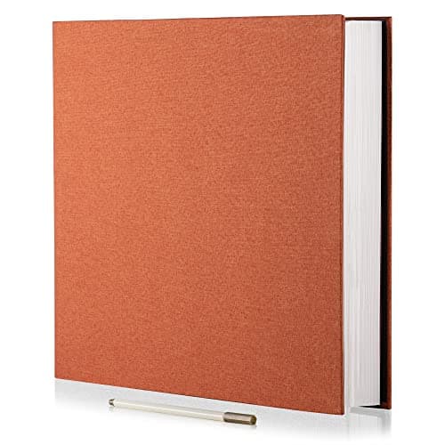 HoneyTolly Large Photo Album Self Adhesive 4x6 8x10 10x12 13"x12.8" Magnetic Scrapbook Album 12.6"x11" Inch 60 Sticky Pages Linen Cover DIY Photo Album with A Metallic Pen and DIY Stickers(Orange) - Image 1