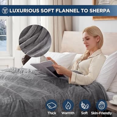 Westinghouse Electric Blanket Queen Size, Super Cozy Soft Flannel 84"" x 90"" Heated Blanket with 10 Fast Heating Levels & 1-12 Auto-Off, Machine Washable, ETL&FCC Certification, Light Grey - Image 3
