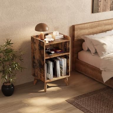 Record Player Stand, Turntable Stand with Record Storage and Charging Station & USB Ports, Record Player Table with Metal Divider, Record Stand Up to 160 Albums for Living Room, Bedroom Brown - Image 5