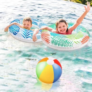 90shine 7PCS Luau Pool Floats: Hawaiian Swimming Rings with 13.5" Beach Balls - Inflatable Tubes Floaties Toys for Kids Adults - Image 3
