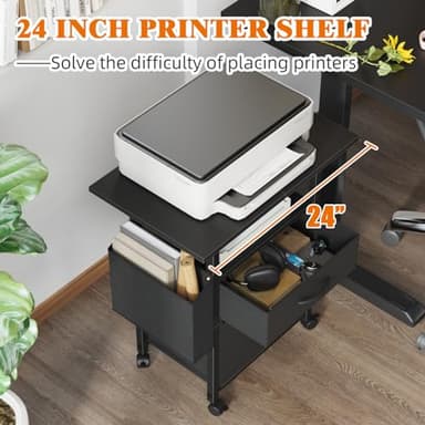 GYIIYUO 2 Drawer File Cabinet with 24'' Extended Desktop, Mobile Filing Cabinet, Rolling File Cabinet with Side Bag, Fabric Drawer, Fits A4 Size, Home Office, Black - Image 4