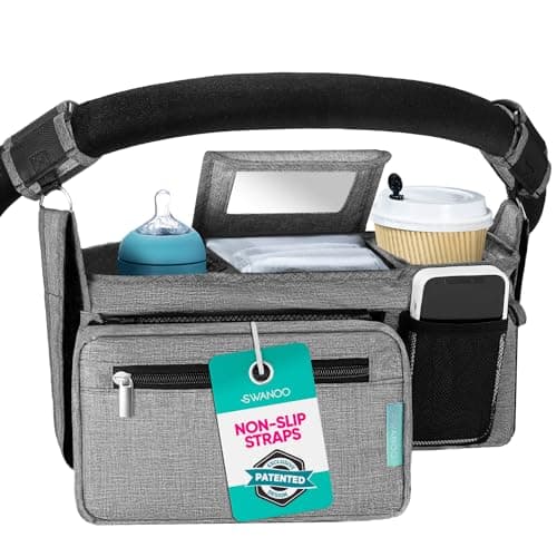 Swanoo Stroller Caddy Stroller Organizer With Cup Holder, Non Slip Straps Stroller Bag for Phone, Pet Stroller Accessories, Universal Fits Uppababby Vista v2 Wonderfold Wagon, Doona and More - Image 1