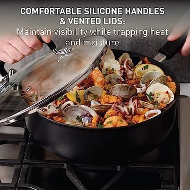 T-fal Ultimate Hard Anodized Non Stick Jumbo Cooker With Lid & Helper Handle 5 Quart, Oven Broiler Safe 400F, Lid Safe 350F, Cookware, Deep Frying Pan, Skillet, Pots and Pans, Dishwasher Safe, Grey - Image 5