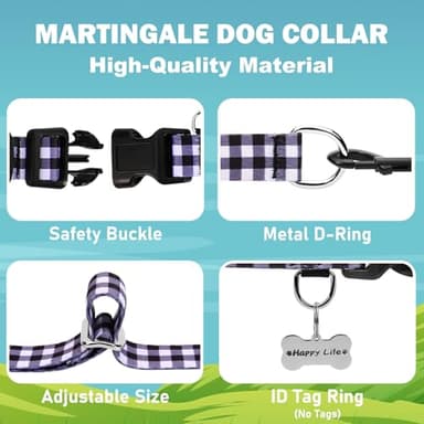 Fidohug Martingale Collar for Small Dogs with Buckle Adjustable Nylon No Pull Training Dog Collars (Black White Checkered, Small) - Image 3