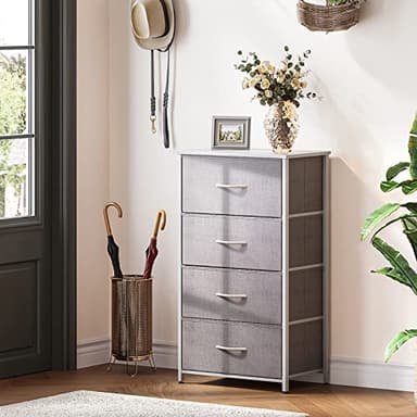 ODK Dresser for Bedroom with 4 Storage Drawers, Small Dresser Chest of Fabric Drawers with Sturdy Steel Frame, Wood Top, Light Grey - Image 6