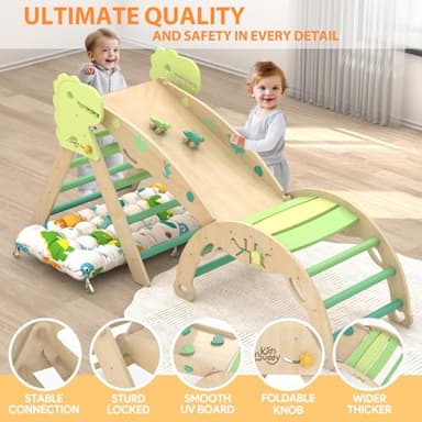 KidsBuddy Pikler Triangle Set with Cushion 9 in 1 Climbing Toys for Toddlers 1-3 Indoor Baby Climbing Gym Toddler Montessori Toys Wooden Toy with Maze Toy, Shape Sorter, Dinosaur Car - Image 6