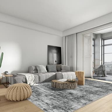 9x12 Area Rugs Washable Rug: Modern Abstract Living Room Rug Soft Anti-Skid Thin Carpet Indoor Floor Non-Shedding Carpets for Bedroom Dining Room Farmhouse Nursery Home Office Black - Image 3