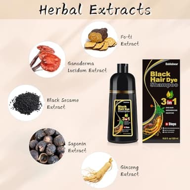 Bablabear Black Hair Dye Shampoo for Gray Hair, Semi-Permanent Hair Color Shampoo for Women and Men, Herbal Ingredients, 3 in 1 100% Grey Coverage.Lasts 30 Days/500ml/Natural herbal Ingredients - Image 3