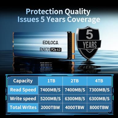 Ediloca 1TB SSD NVMe M.2 2280 PCIe Gen4 x4 Internal Solid State Drive - Up to 7400MB/s, 1TB SSD PS5 Dynamic SLC Cache, PS5 Compatible for Gaming PC Laptop(EN870) - Image 8