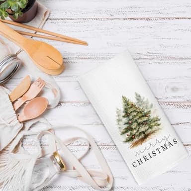 Merry Christmas Tree Dish Towels, 16x24 Inch, Seasonal Winter Gift for Women, Forest Christmas Tree Farmhouse Decorative Tea Towels for Kitchen Home - Image 7
