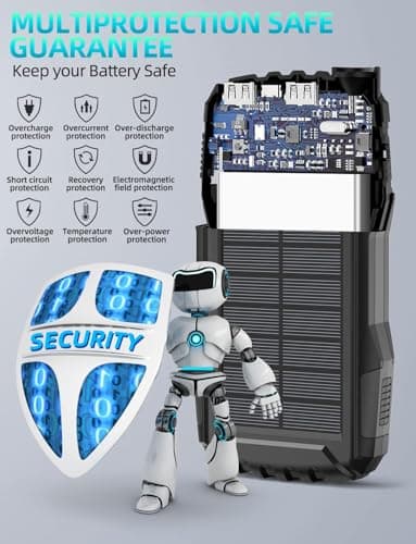 Power-Bank-Solar-Charger - 42800mAh Portable Charger,Solar Power Bank,External Battery Pack 5V3.1A Qc 3.0 Fast Charger Built-in Super Bright Flashlight (Deep Black) - Image 7