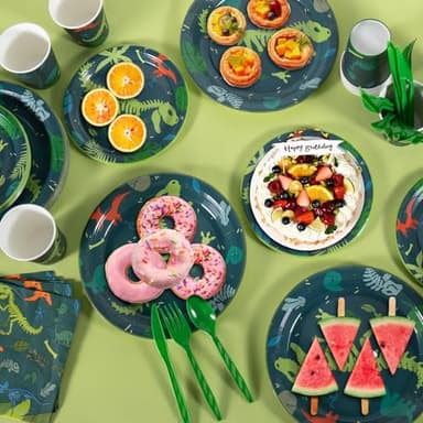 Cecnamt Dinosaur Birthday Decorations, 170 Pcs Dinosaur Party Supplies Including Banner, Plates, Cups, Napkins, Cutlery and Tablecloths, Serves 24 - Image 5
