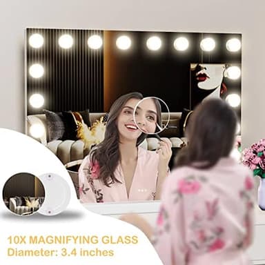 22.8 x 18.2 Vanity Makeup Mirror with Lights, 10X Magnification,Large Hollywood Lighted Vanity Mirror with 15 Dimmable LED Bulbs, USB Charger Port, Tabletop or Wall-Mounted White - Image 7