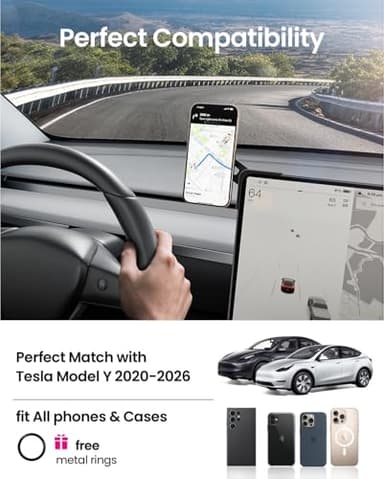 REEVAA 2025 Tesla Model Y Juniper Phone Mount for MagSafe [Strongest N55 Magnet, 3M Adhesive], Adjustable Tesla Screen Holder, Compatible with Model Y 2020-2026, MagSafe Case, iPhone Series - Image 4