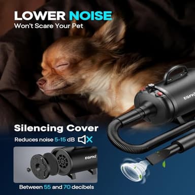 EGFKI Dog Dryer, 5.2HP/ 3800W Pet Grooming High Velocity Force Blower with 4 Nozzles, Adjustable Speed and Temperature Dog Hair Dryers for Grooming - Image 3