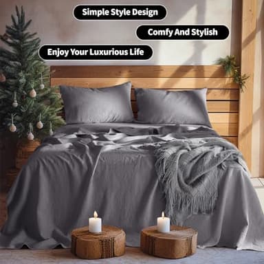 LBRO2M 100% Linen Sheet Set California King Size, Bed Sheets 4 Piece Sets, Solid Color Natural Flax Bed Sheets Soft Breathable Bedding,16" Deep Pocket,All Season (Clifornia King, Dark Grey) - Image 8
