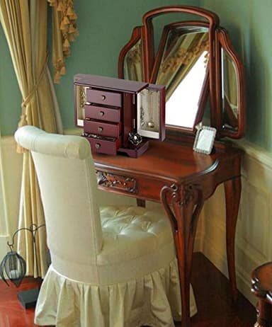 RR ROUND RICH DESIGN Jewelry Box - Made of Solid Wood with Cabinet Type 4 Drawers Organizer and 2 Doors on Sides - Dark Brown - Image 6