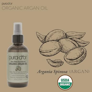 PURA D'OR 4 Oz ORGANIC Moroccan Argan Oil - USDA Certified 100% Pure & Cold Pressed Virgin Premium Grade Natural Moisturizer Treatment For Dry, Damaged Skin, Hair, Face, Body & Scalp - Men & Women - Image 4
