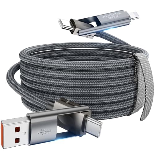 USB C to USB C Cable 6 ft 240W, 4 in 1 Charging Cable, Fast Charging Braided Multi Charger Cord with Type C/USB A/L Port for iPhone 16/15 /14 Series MacBook iPad Pixel Samsung Switch PS5 Tablet - Image 1