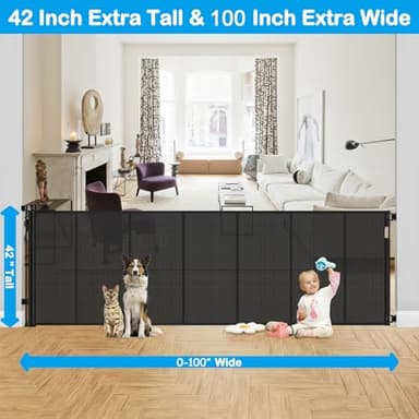 Reinforced Bottom 42" Extra Tall X 100" Extra Wide Retractable Baby Gate Extra Tall Retractable Dog Gate Outdoor Retractable Gate for Dog No Sagging Mesh Baby Gate Retractable Extra Tall Pet Gate - Image 3