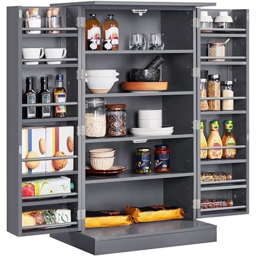 Yaheetech 41" H Kitchen Pantry Storage Cabinet with Doors & Adjustable Shelves, Freestanding Cupboard Food Cabinet for Dining Room/Living Room, Dark Gray - Image 1