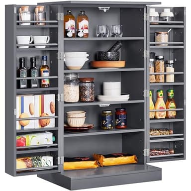 Yaheetech 41" H Kitchen Pantry Storage Cabinet with Doors & Adjustable Shelves, Freestanding Cupboard Food Cabinet for Dining Room/Living Room, Dark Gray - Image 1