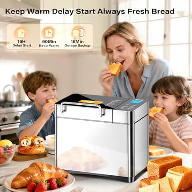 KBS Pro 710W Bread Maker, 2LB 17-in-1 Automatic Bread Machine with Healthy Ceramic Pan, Nut Dispenser, Tempered Glass Touch Panel, Stainless Steel Housing,3 Crust Colors, 15H Timer&Keep-Warm, Recipe - Image 6