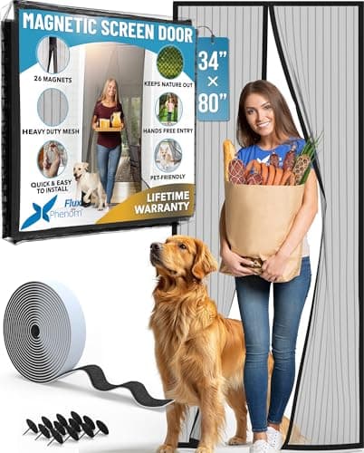 Flux Phenom Magnetic Screen Door 34 x 80 - Easy Install Screen Door Mesh for Sliding and Standard Doors - Hands-Free Self-Closing, Pet Friendly, Keeps Bugs Out, Durable Polyester Mesh - Image 1