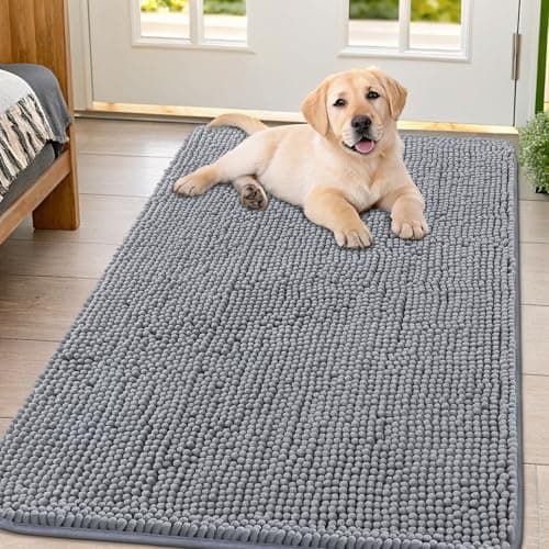 Smiry Dog Door Mat for Muddy Paws 47x32, Absorbs Moisture and Dirt Doormat, Non-Slip Washable Quick Dry Chenille Front Door Mat Indoor Entrance, Entryway Carpet for Inside Floor, Grey - Image 1