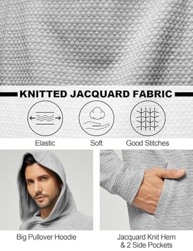 3rd hill Mens Textured Hooded Sweatshirt Long Sleeve Knit Pullover Hoodie Soft Classic Solid Jumper Sweater With Pockets Grey - Image 2