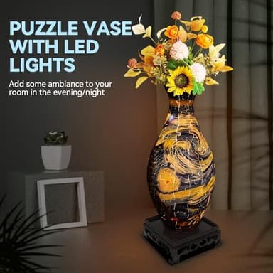 3D Puzzles Vase for Adults, Crafts for Adults, 160 Pieces Plastic DIY Unique Flower Vase with LED Light House Warming Gift Birthday Gifts for Flower Arrangements and Home Decor (Blue - Image 4