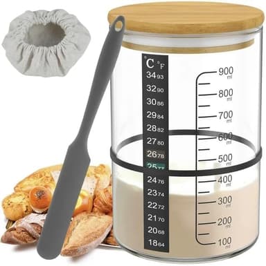 Pro Sourdough Bread Starter Kit - 34 oz sourdough jar with 5 unique features for the perfect sour dough bread & sourdough starter kit - baking supplies (34oz-1pack - Image 2