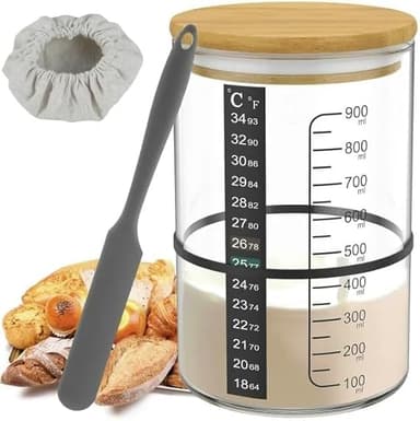 Pro Sourdough Bread Starter Kit - 34 oz sourdough jar with 5 unique features for the perfect sour dough bread & sourdough starter kit - baking supplies (34oz-1pack - Image 1