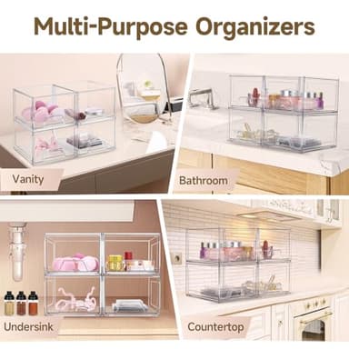Damomo 4 Pack Stackable Organizer Drawers, 4.4" Tall Clear Bathroom Makeup Organizer and Storage, Acrylic Small Organizers Bins for Vanity, Undersink, Bathroom, Pantry, Kitchen Cabinets - Image 6