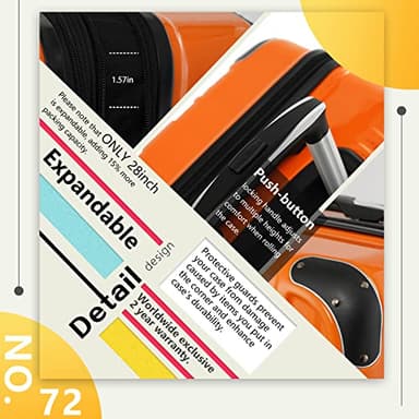 Coolife Luggage Expandable(only 28") Suitcase PC+ABS Spinner 20in 24in 28in Carry on (white grid new, S(20in)_carry on) - Image 4