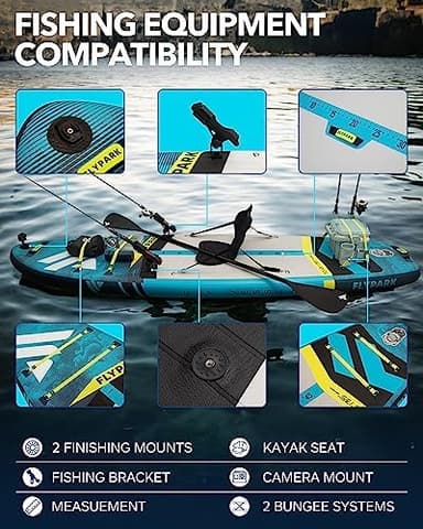 Flypark 10'8/11'x35'' Fishing&Family Stable Inflatable Paddle Boards, Extra Wide SUP Paddleboard Inflatable, 430lb/3 People, Stand Up Paddle Board for Adults, Camera Mount, Shoulder Strap, Rod Holder - Image 6