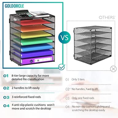 GoldOrcle 8 Tier Paper Letter Tray Organizer with Handles, Mesh Desk File Holder Storage Organization for Office School Desktop - Image 3