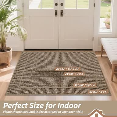 BEQHAUSE Dirt Trapper Door Mat 32" x 48", Non-Slip Washable Doormats Entrance Mat, Dirt Resistant and Absorbent Welcome Mat, Low Profile Floor Mats for Front Back Door and Entryway, Beige - Image 2
