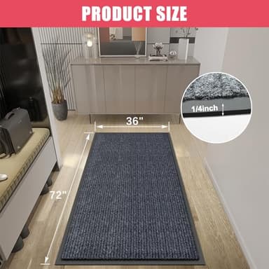 Kuyal Front Door Mat, 3'x6' Indoor Outdoor Entrance Mat, Commercial Floor Mats Inside Outside Entrance, Heavy Duty Durable Welcome Mats, Rubber Backing Non Slip Outdoor Mats for Entryway,Dark Gray - Image 3