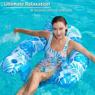 Jasonwell Inflatable Pool Float Chair - 2Pack Floating Pool Chair Lounge Floats for Swimming Pool Water Chair Pool Lounger with Cup Holder Pool Toy Party Floaties for Adults (BG-L) - Image 2